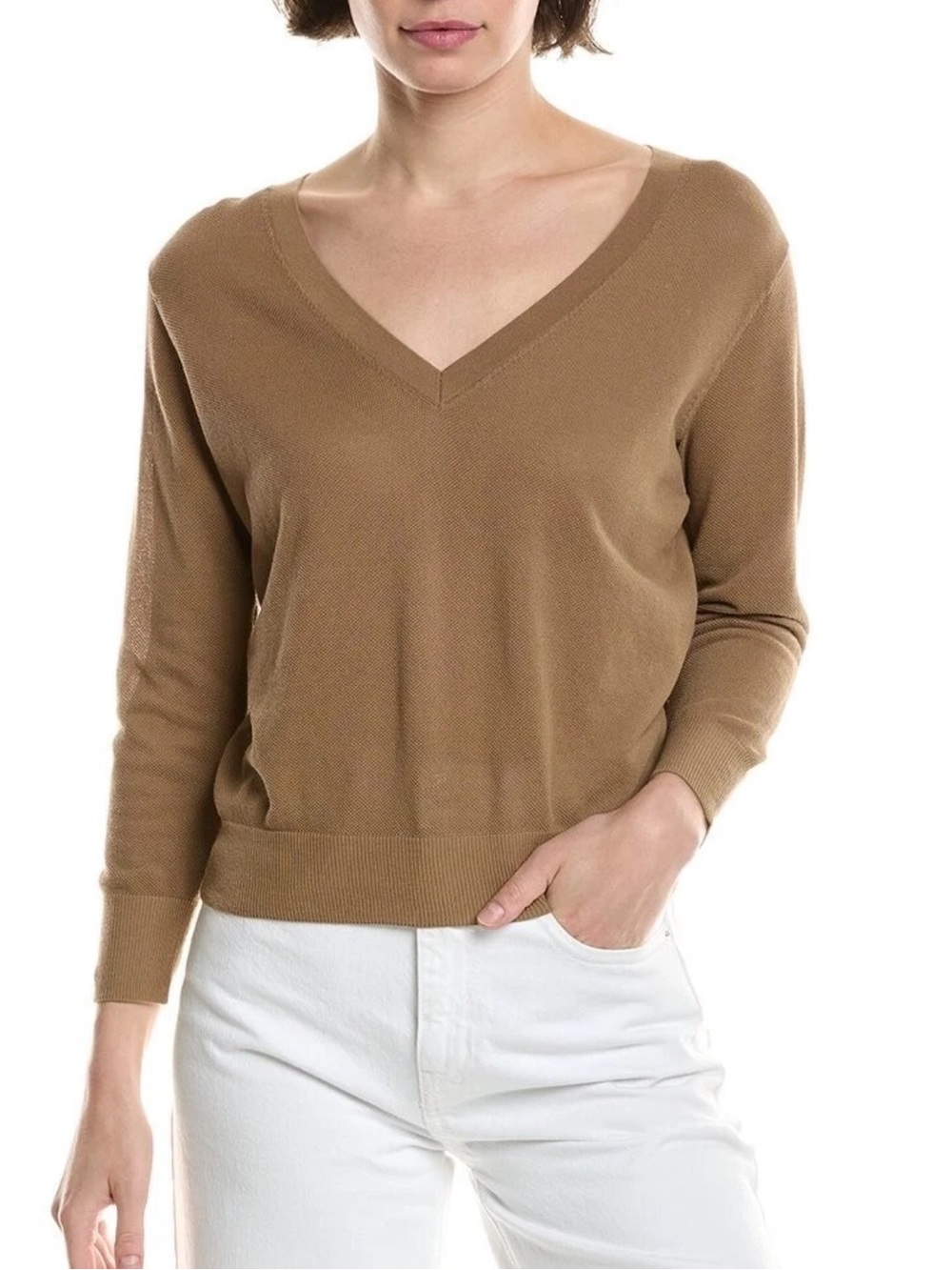Vince Women’s V Neck Cotton Sweater 3/4 Sleeve